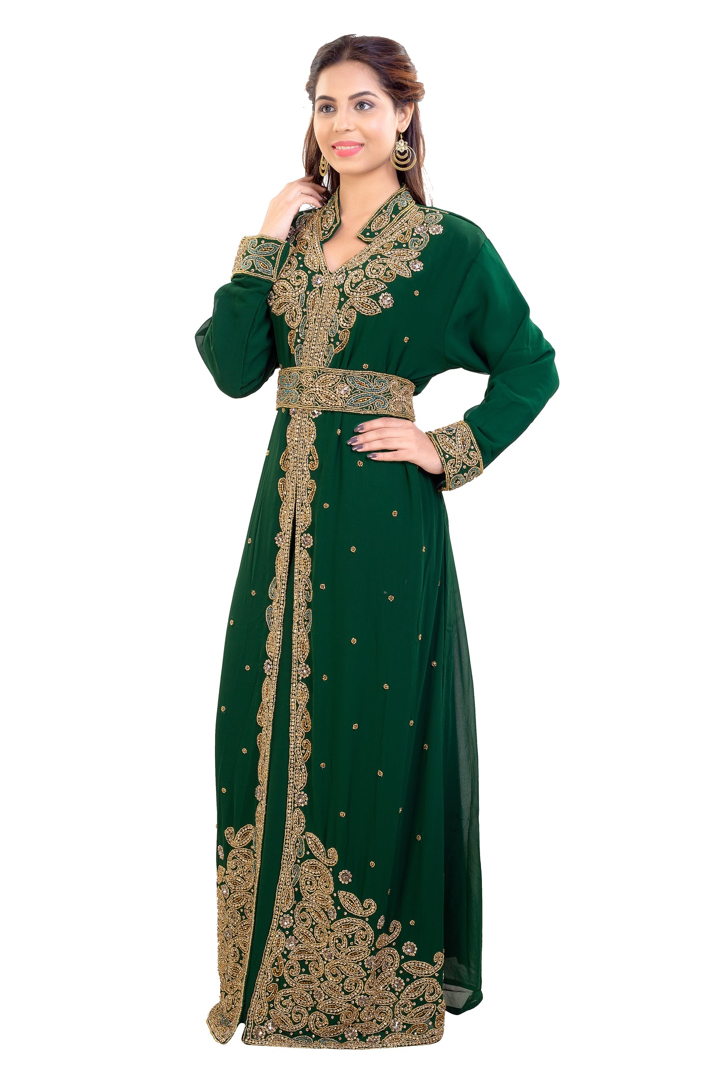 Arabian Jalabiya Collared Neck Kaftan Dress - Maxim Creation