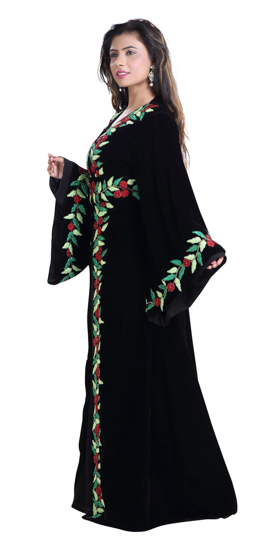 Modern Kaftan Floral Machine Embroidered Jellabiya Gown - Maxim Creation