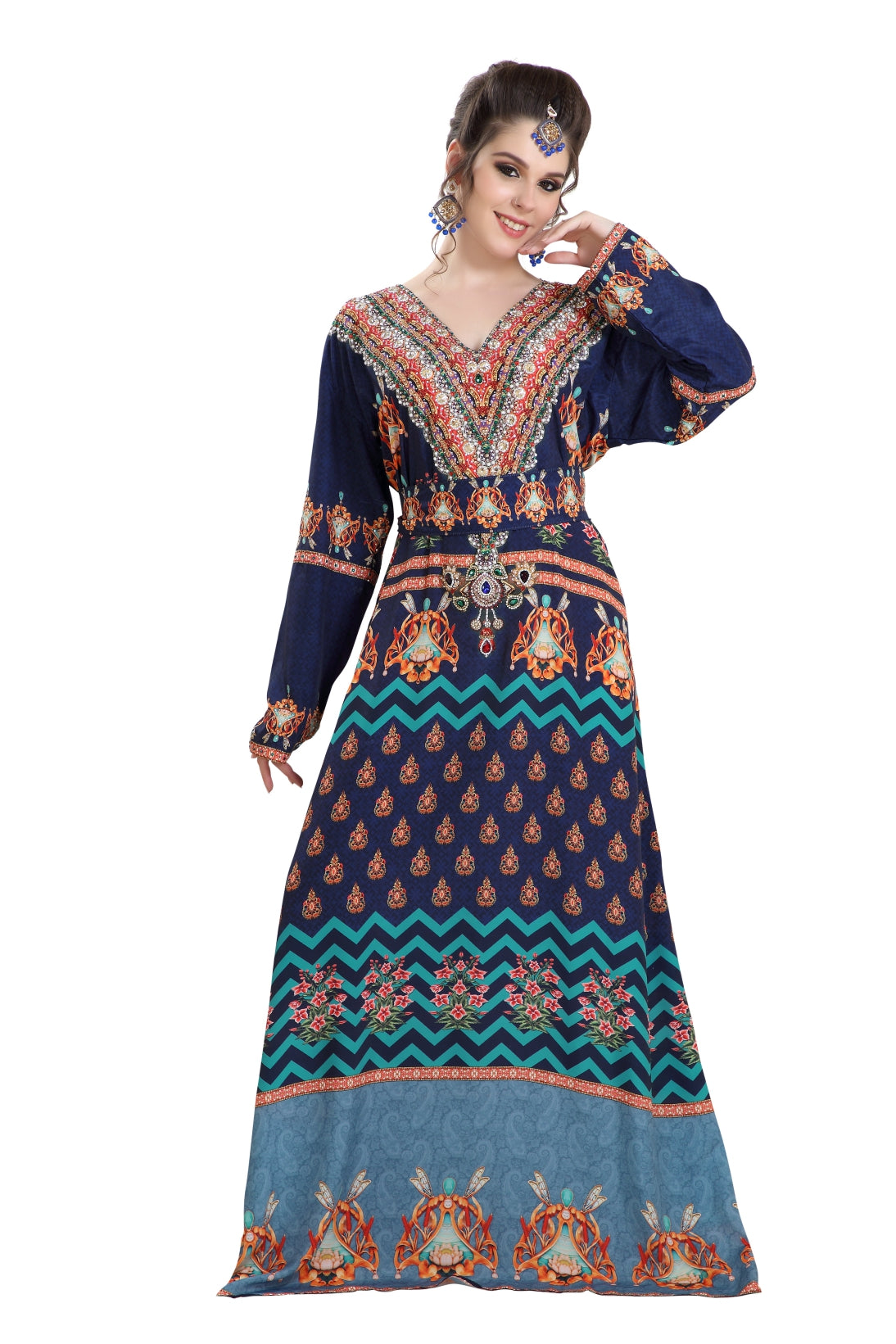 Beach Dress With Crystal Bead Printed Caftan - Maxim Creation