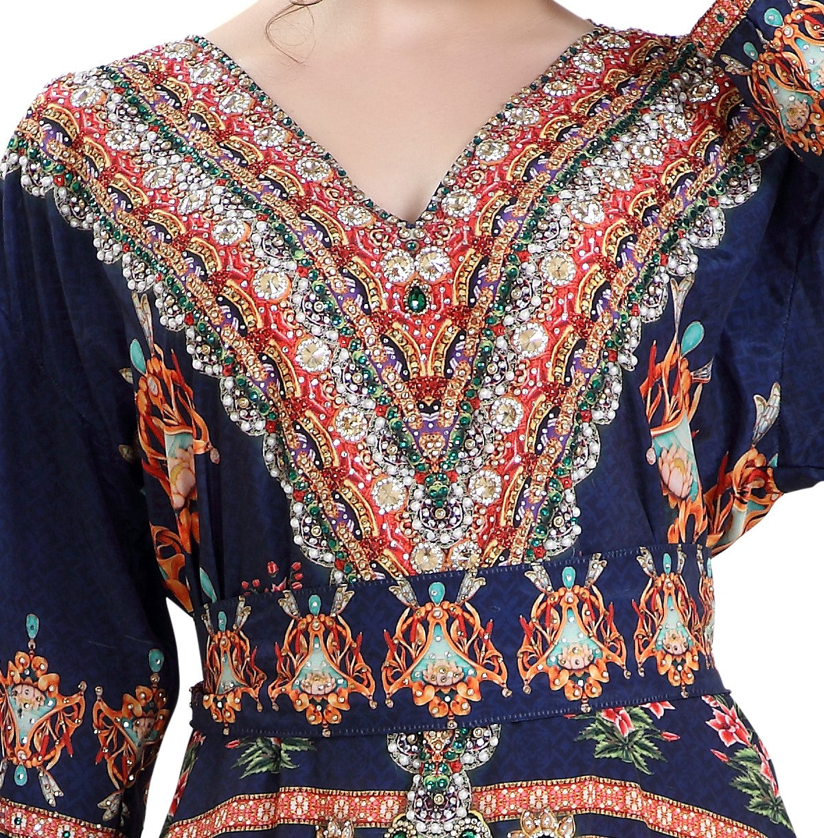 Beach Dress With Crystal Bead Printed Caftan - Maxim Creation