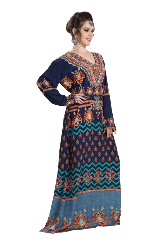 Beach Dress With Crystal Bead Printed Caftan - Maxim Creation