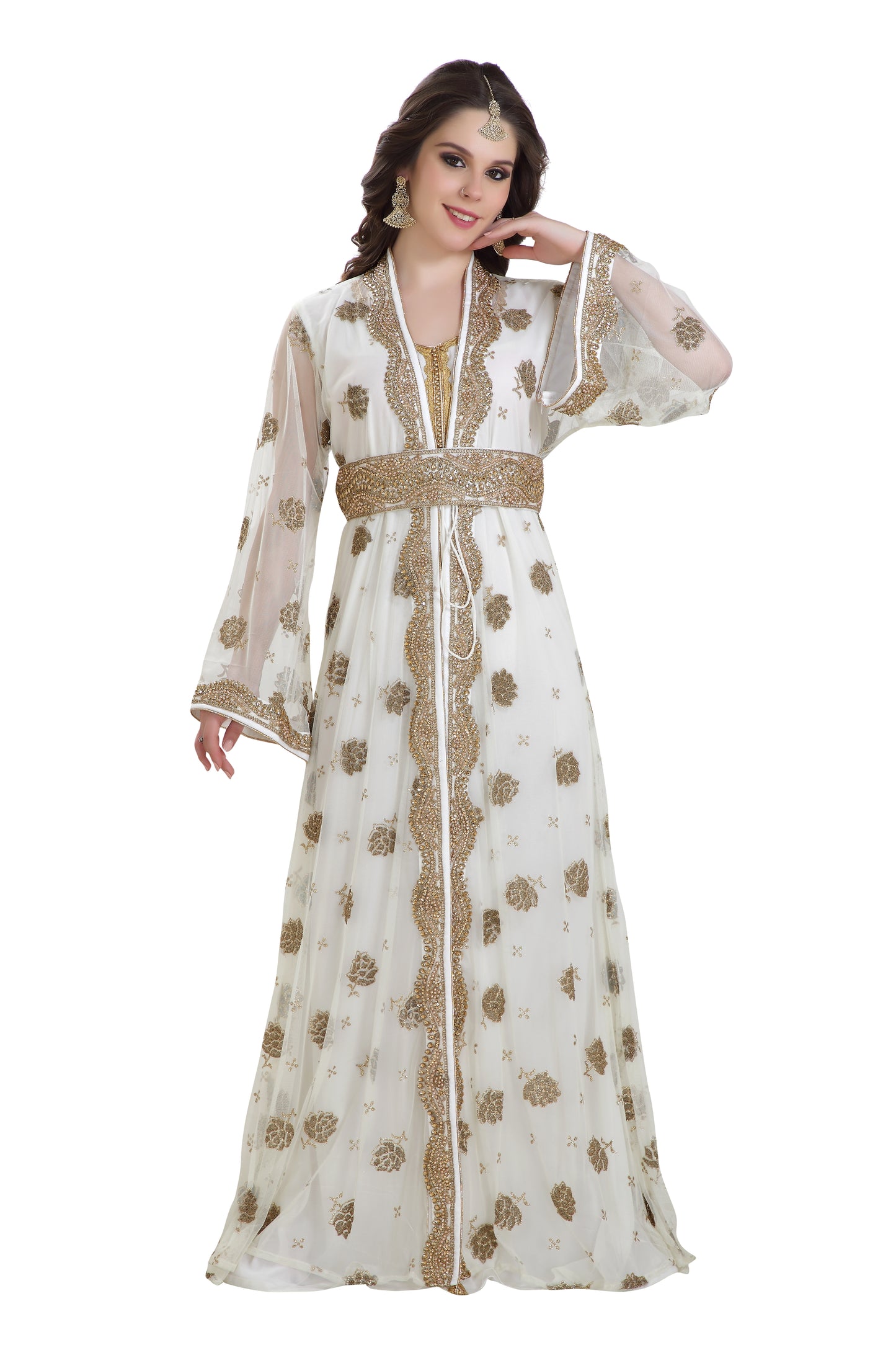 Golden Beaded Arabian Caftan Dress - Maxim Creation