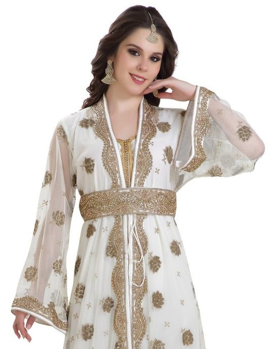 Golden Beaded Arabian Caftan Dress - Maxim Creation