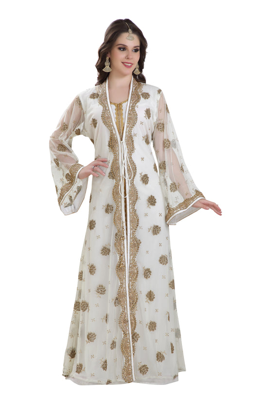 Golden Beaded Arabian Caftan Dress - Maxim Creation