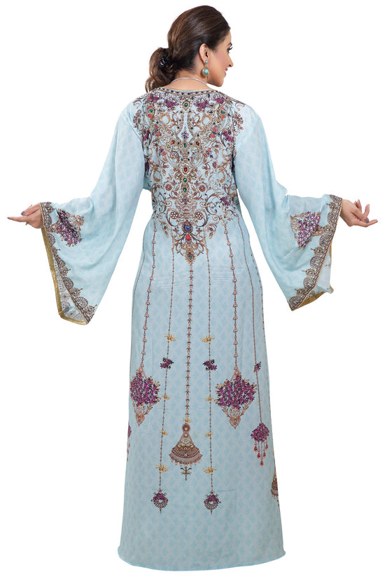 Printed Dubai Kaftan with Floral Embroidery - Maxim Creation