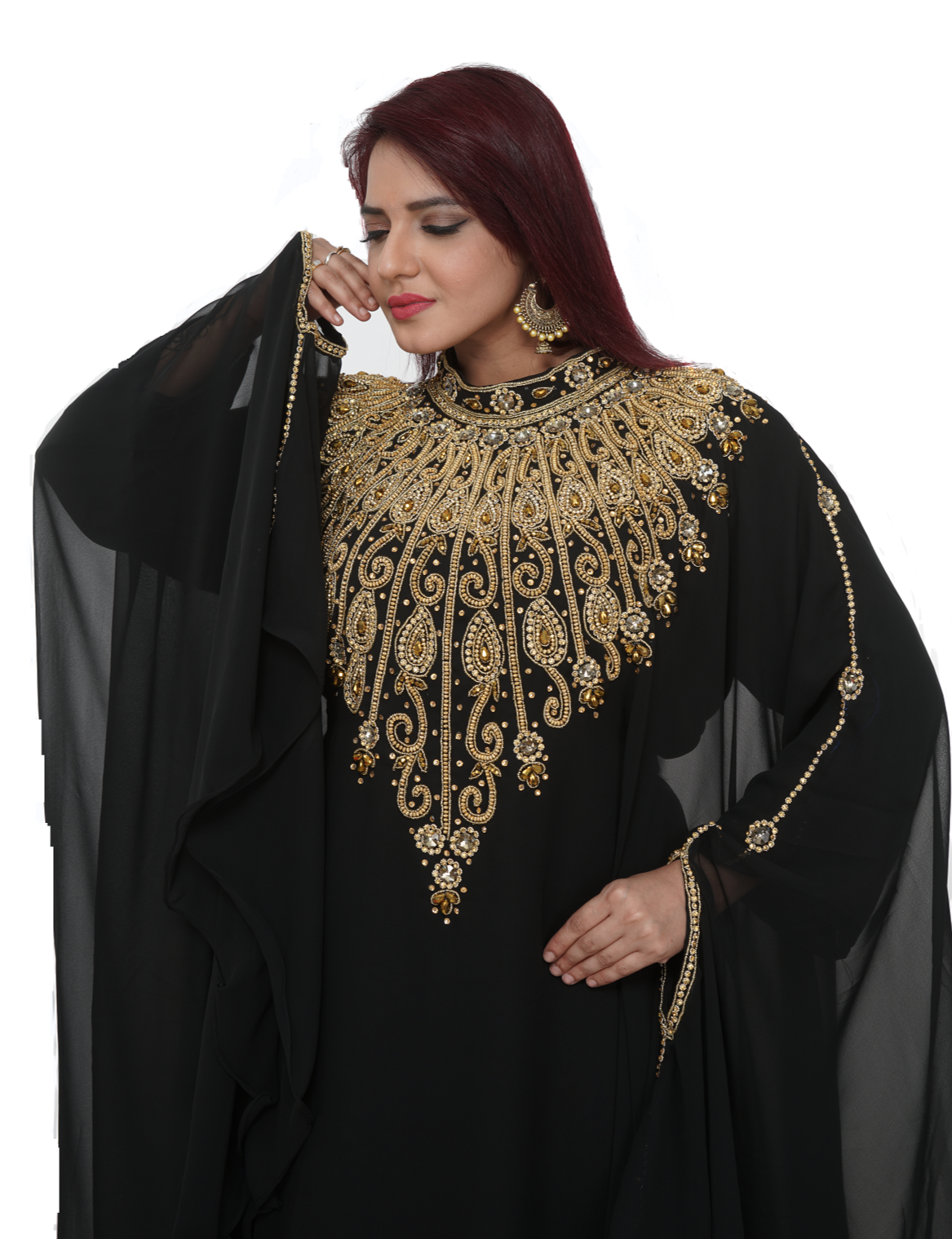 Designer Kaftan with Rhinestone Embroidery - Maxim Creation