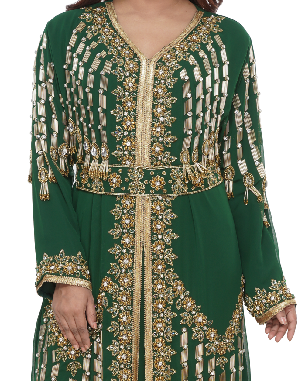 Henna Party Kaftan With Golden Floral Embroidery - Maxim Creation