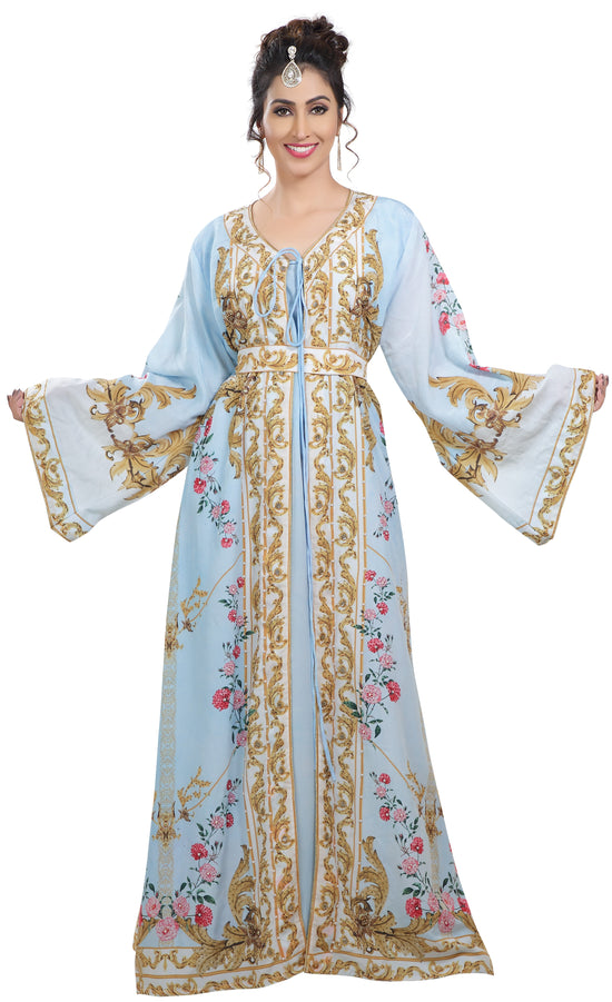 Floral Digital Printed Kaftan with Pearl Beads - Maxim Creation