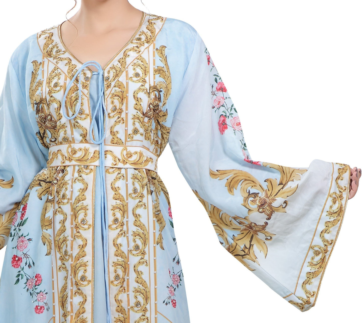 Floral Digital Printed Kaftan with Pearl Beads - Maxim Creation