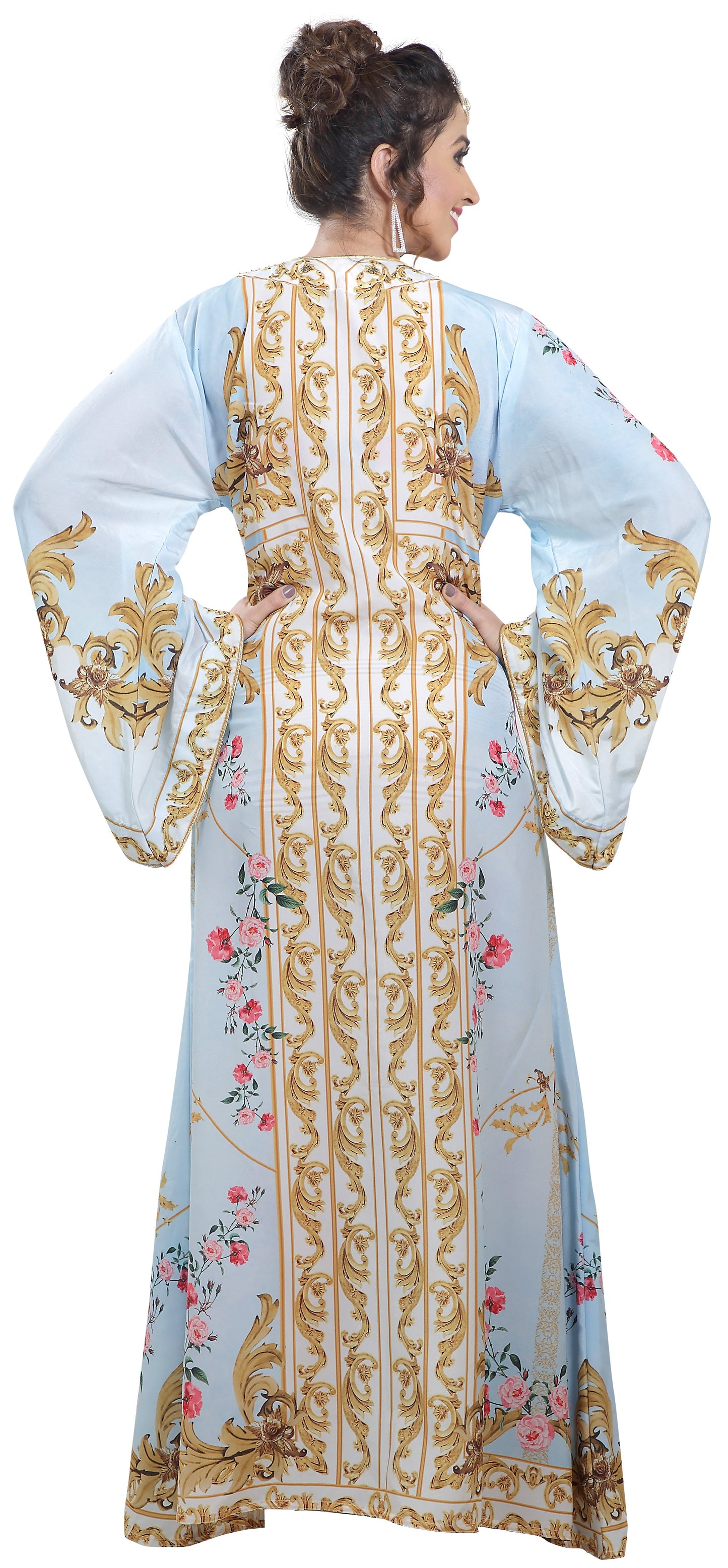 Floral Digital Printed Kaftan with Pearl Beads - Maxim Creation