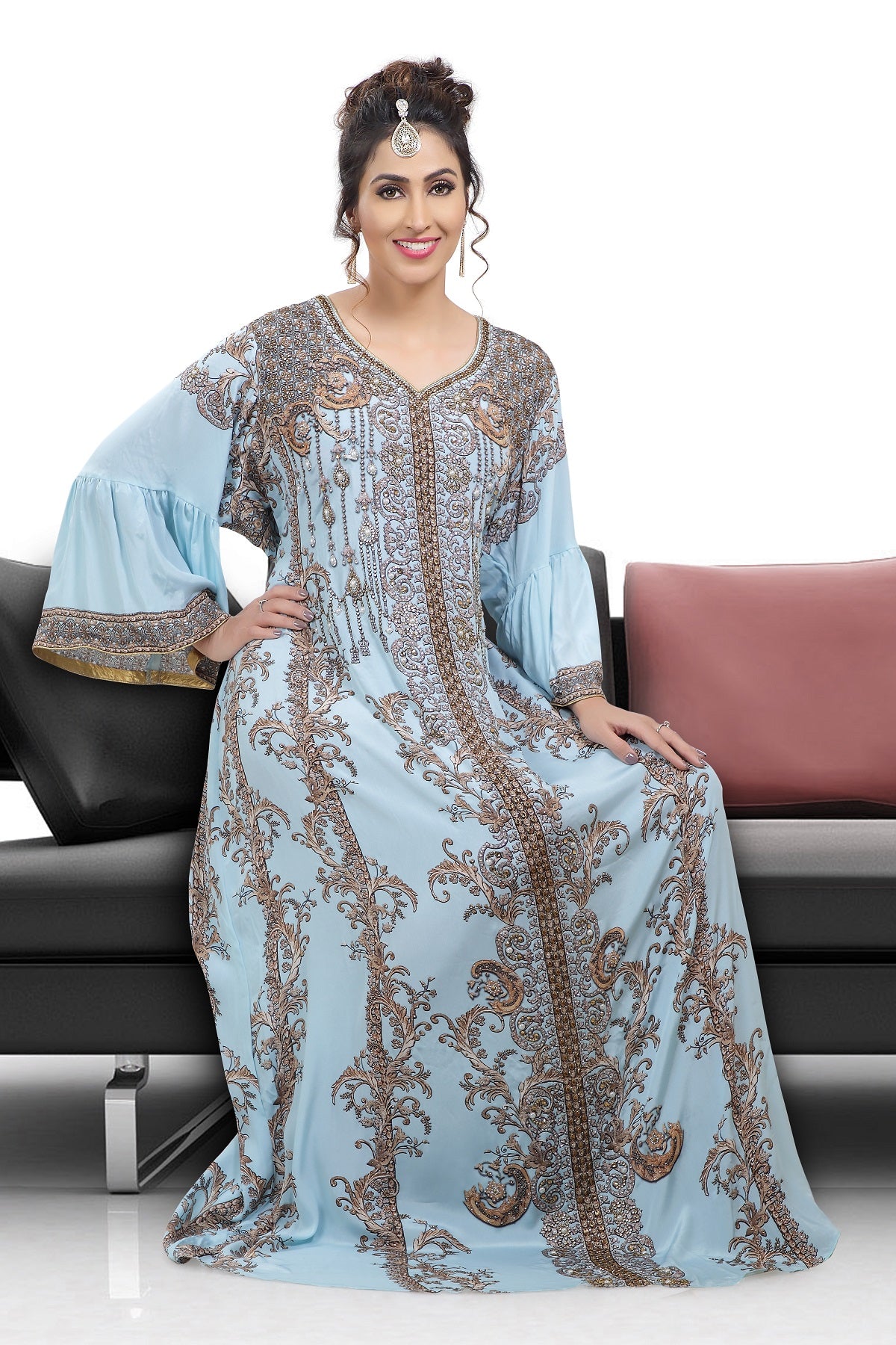 Digital Printed Party Gown With Crystal Embroidered - Maxim Creation