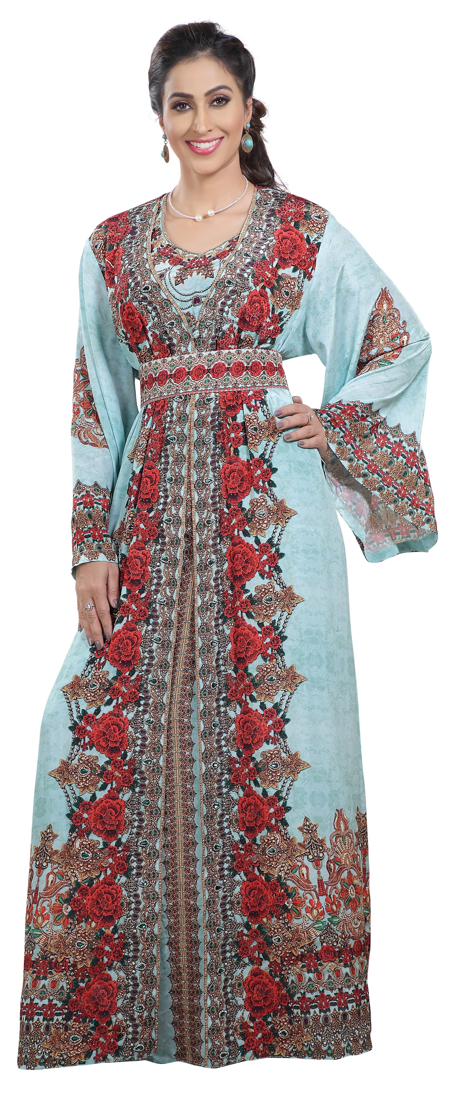 Red Rose Floral Digital Printed Kaftan - Maxim Creation