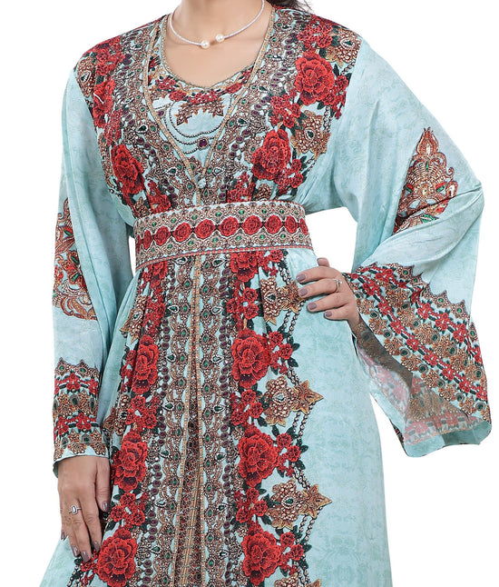 Red Rose Floral Digital Printed Kaftan - Maxim Creation