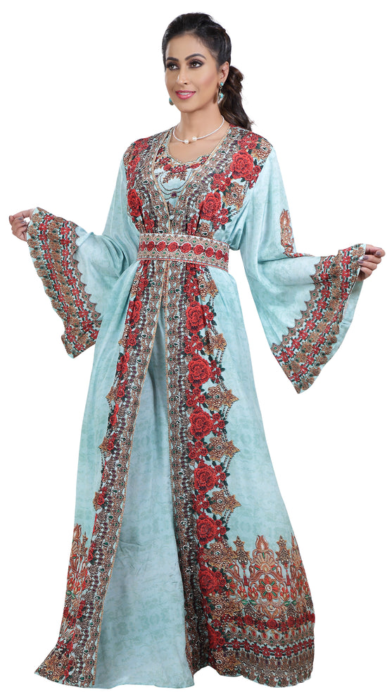 Red Rose Floral Digital Printed Kaftan - Maxim Creation