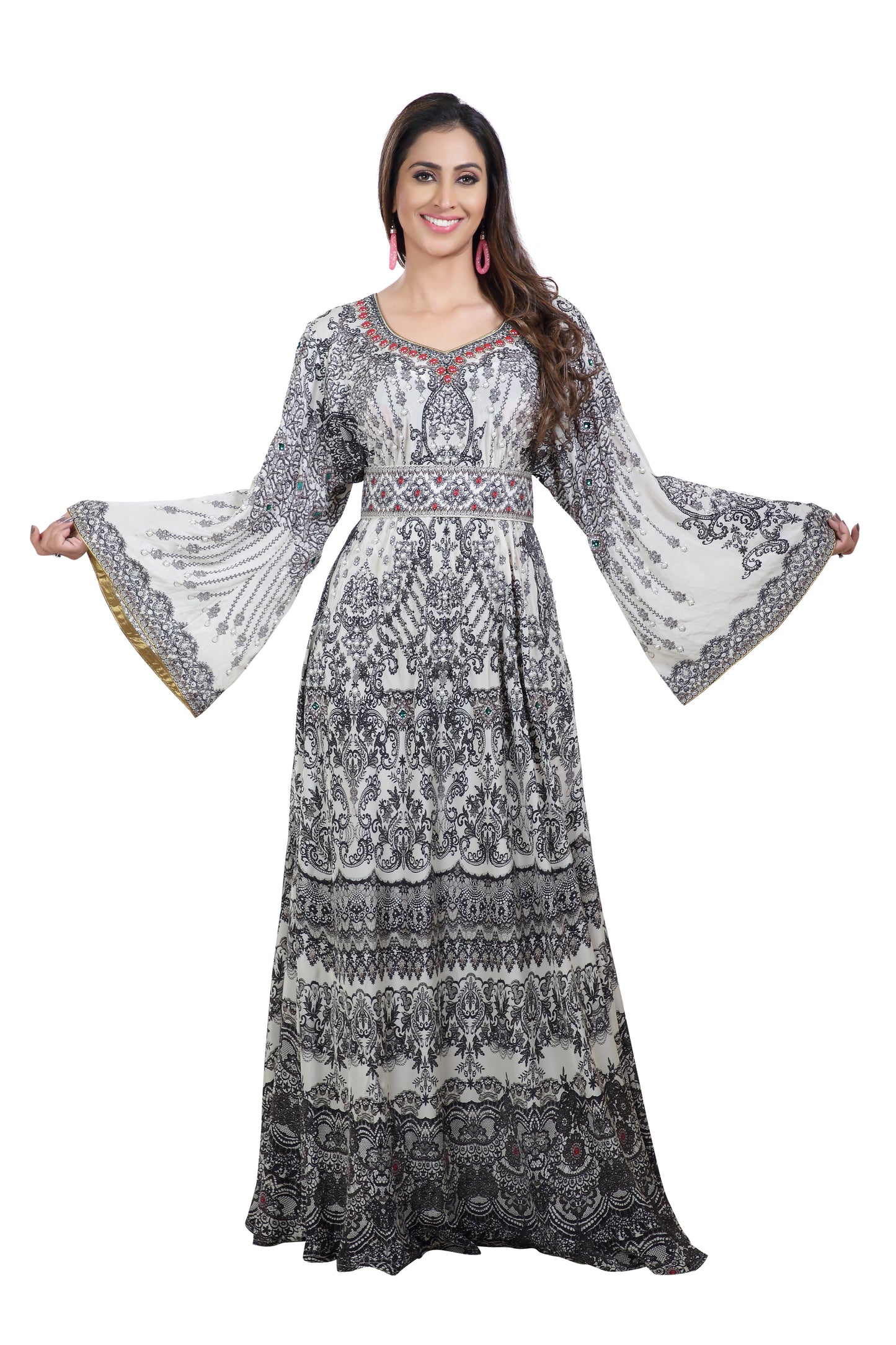 Vintage Printed Maxi With Geometric Embroidery Design - Maxim Creation