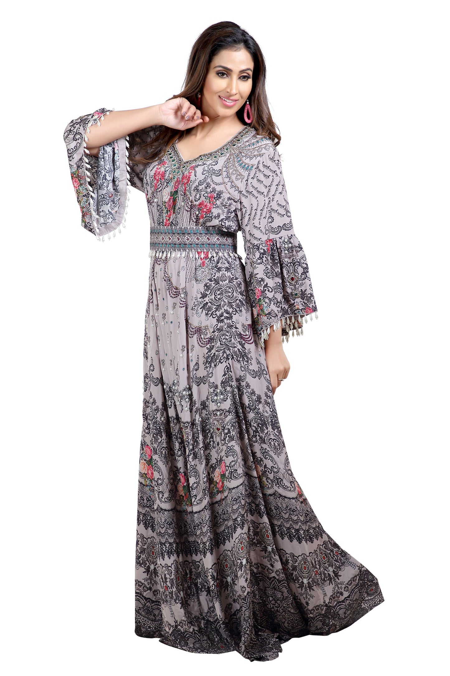 Floral Digital Printed Haute Coutre Kaftan Embroidery - Maxim Creation