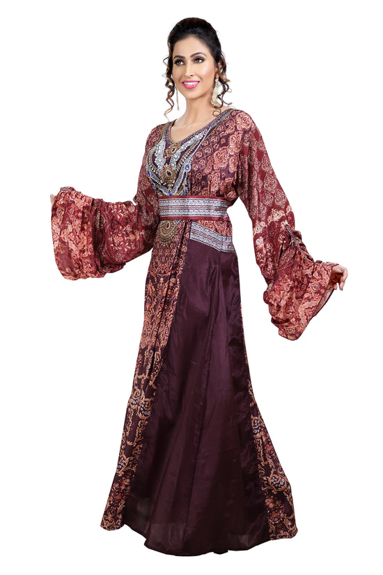 Arabian Dress With Mix Embroidered Digital Printed Kaftan - Maxim Creation