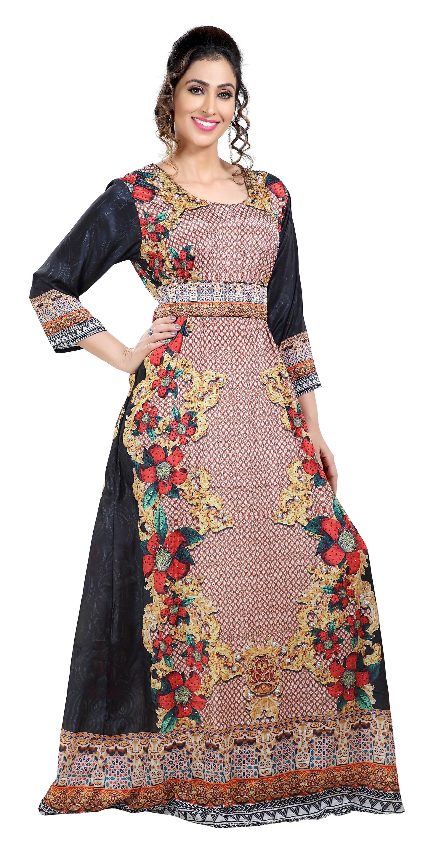 Floral Digital Printed Turkish Kaftan With Luxe Beads - Maxim Creation