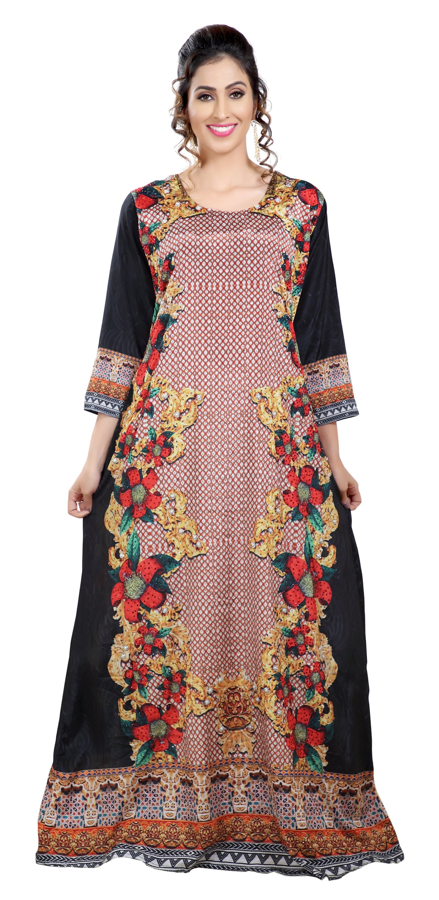 Floral Digital Printed Turkish Kaftan With Luxe Beads - Maxim Creation