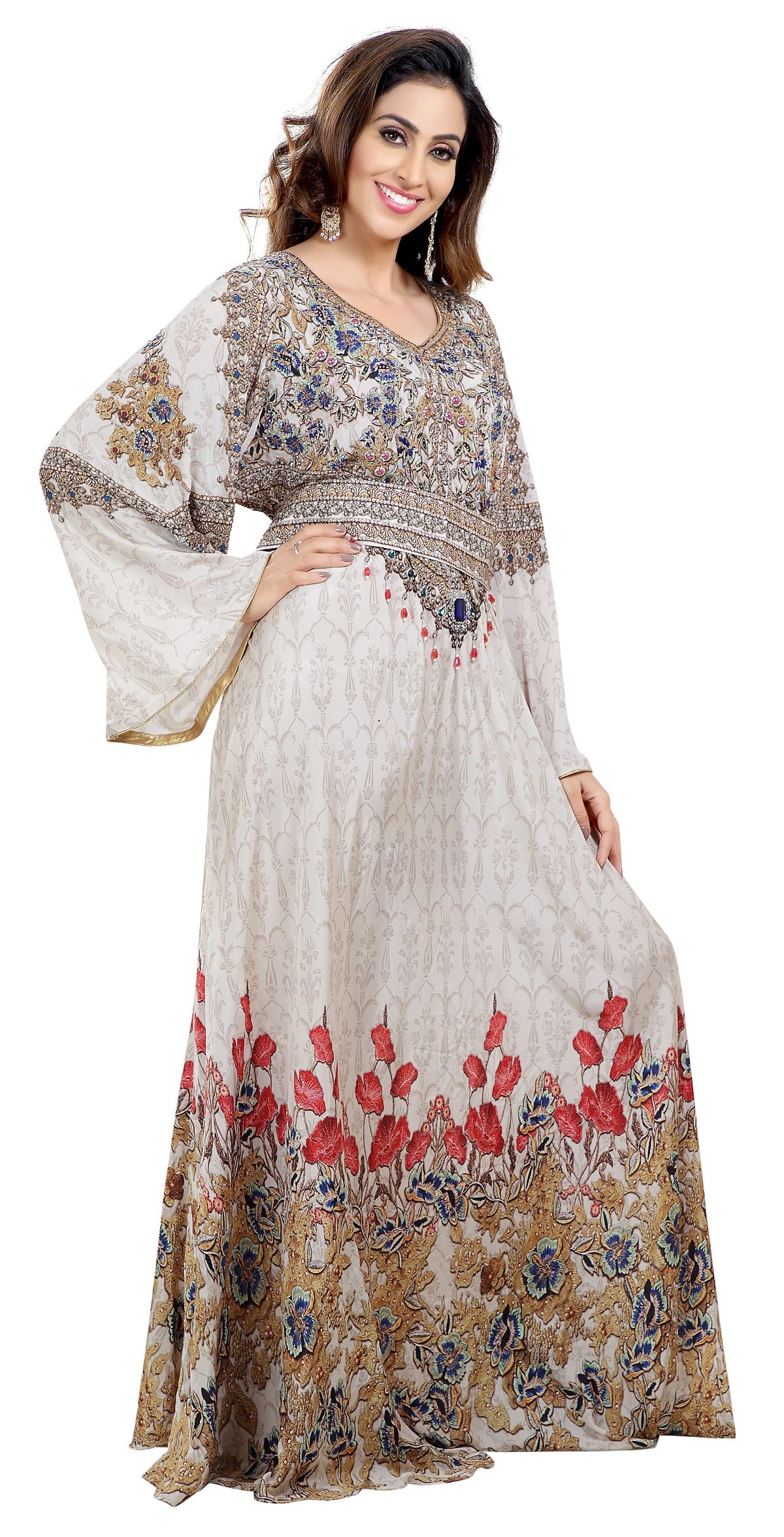 Floral Digital Printed Maxi with Multi colour Beads - Maxim Creation