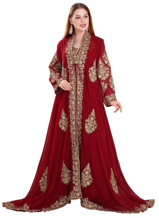 Maroon Jellabiya Moroccan Caftan Dress - Maxim Creation