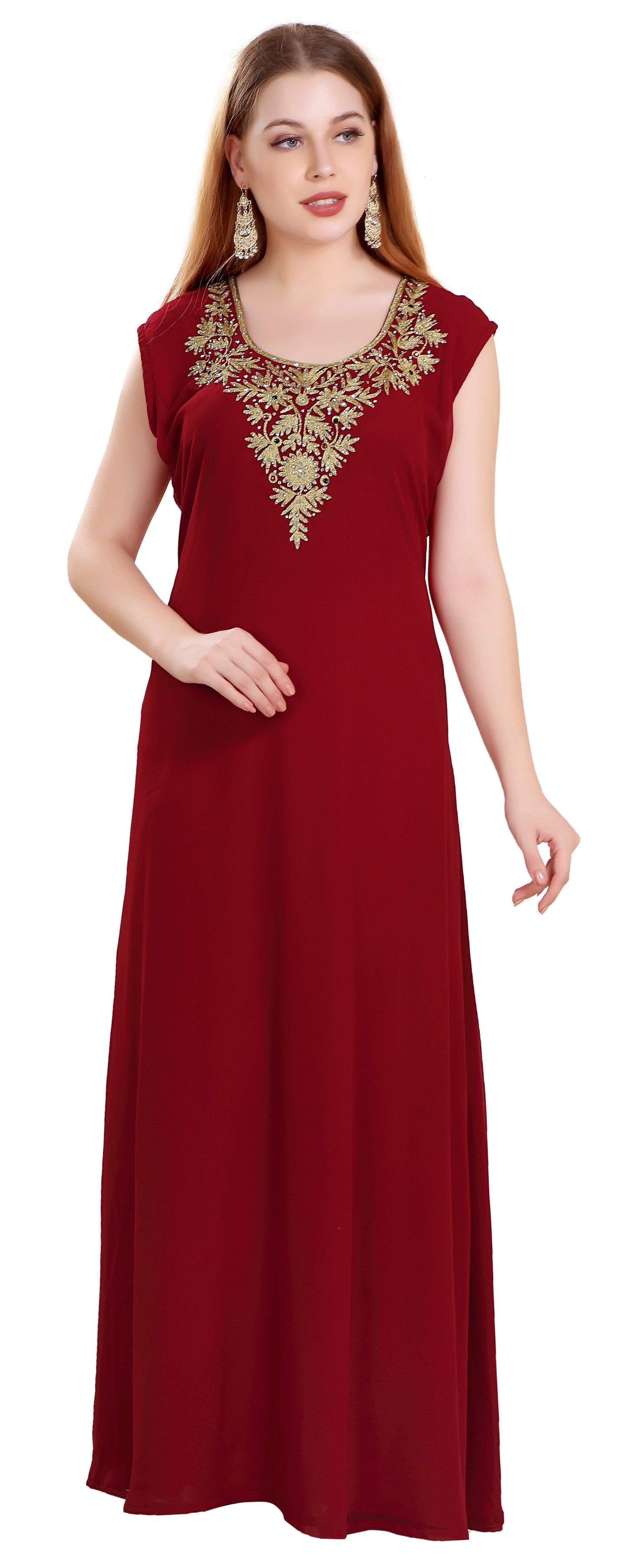 Maroon Jellabiya Moroccan Caftan Dress - Maxim Creation