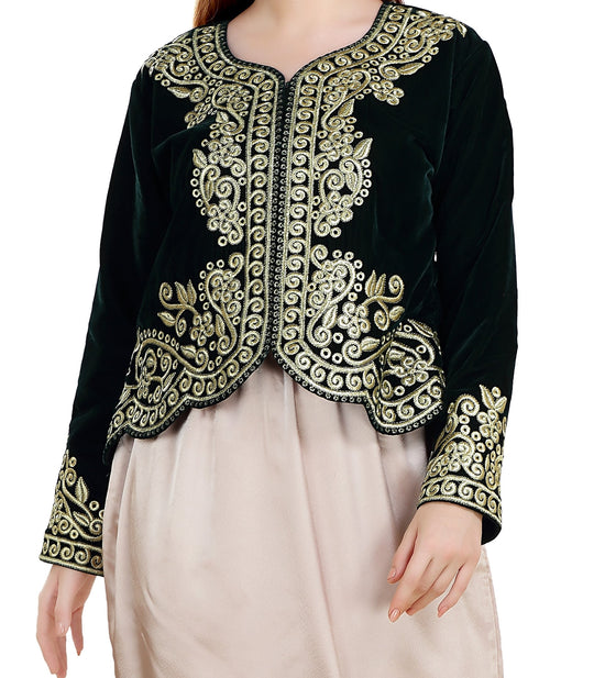 Sarwal Algerian Traditional Black Velvet Jacket Top - Maxim Creation