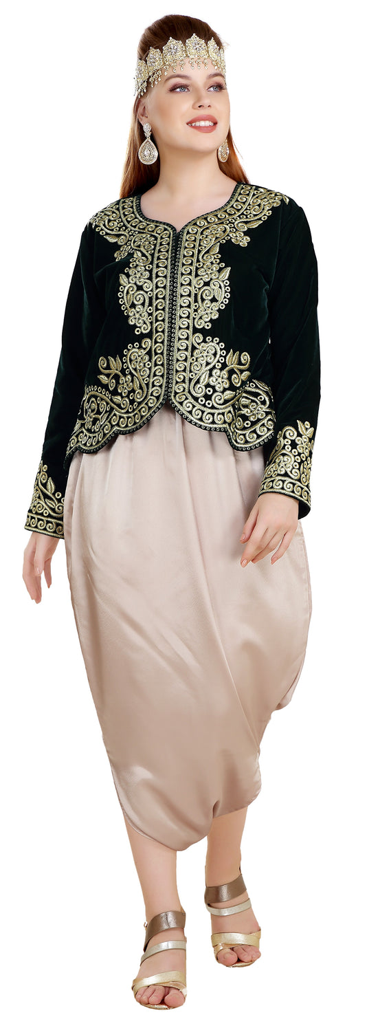 Sarwal Algerian Traditional Black Velvet Jacket Top - Maxim Creation