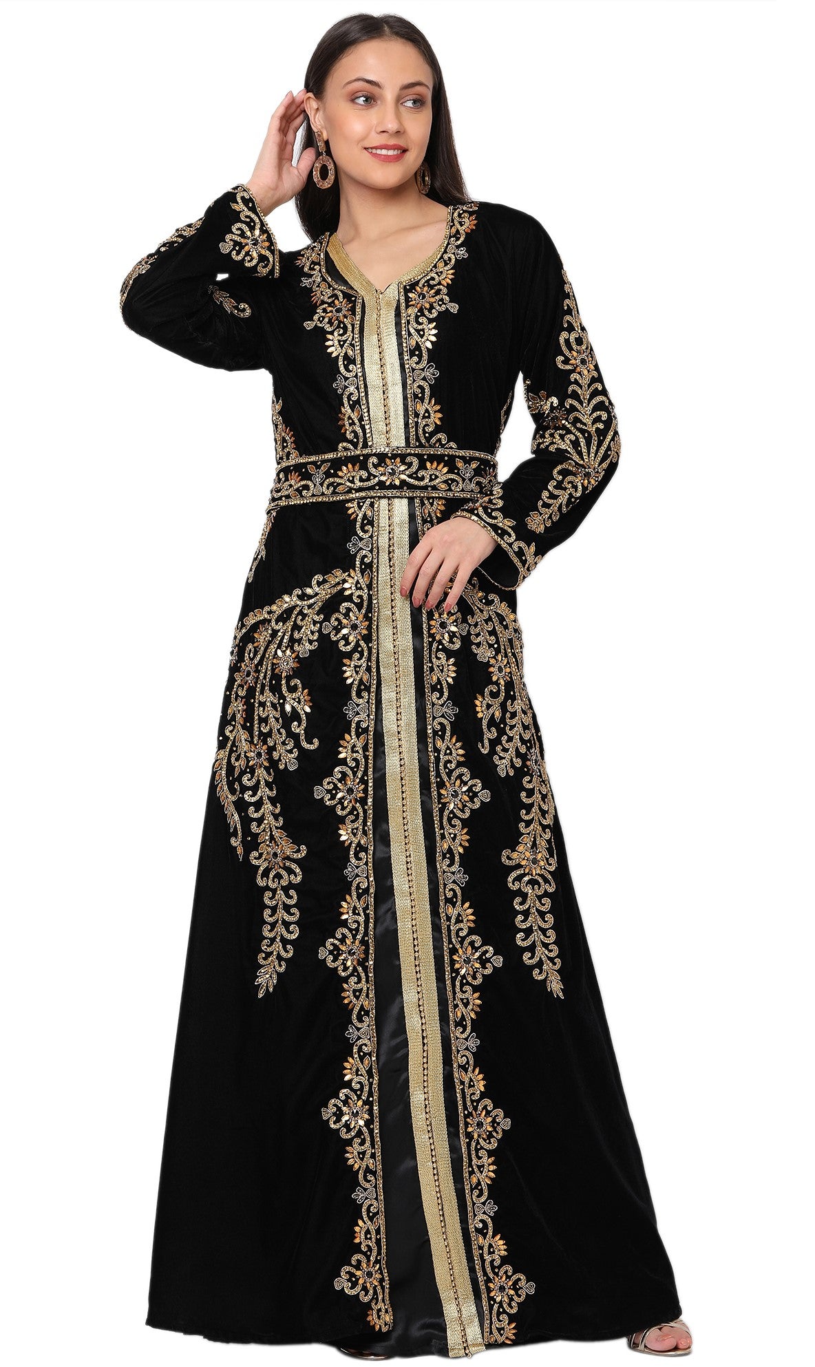 Hand Embroidered Designer Wedding Kaftan in Black Velvet - Maxim Creation