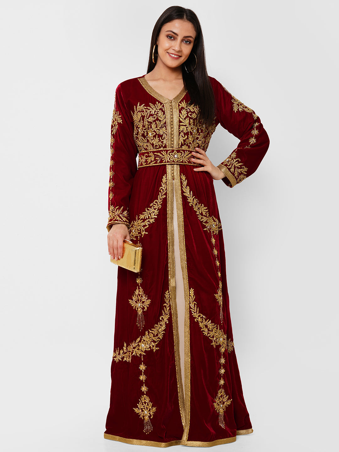 Modern Velvet Kaftan Evening Party Gown - Maxim Creation