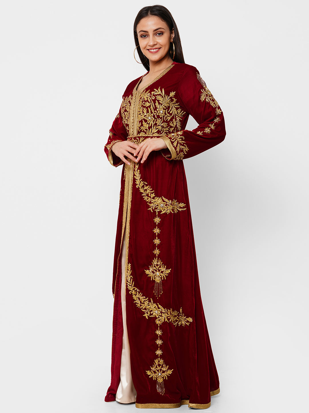 Modern Velvet Kaftan Evening Party Gown - Maxim Creation