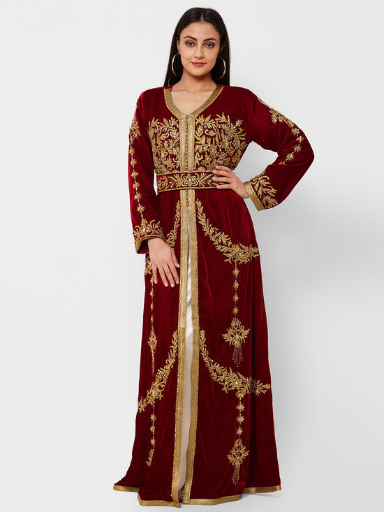 Modern Velvet Kaftan Evening Party Gown - Maxim Creation