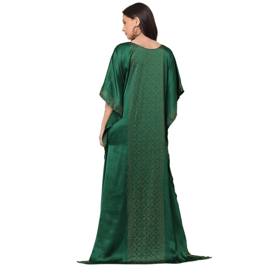 Resort Wear Bottle Green Satin Maxi - Maxim Creation