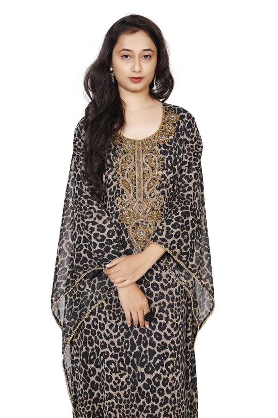 Leopard Print Kaftan Embroidery Handcrafted by Maxim Creation - Maxim Creation