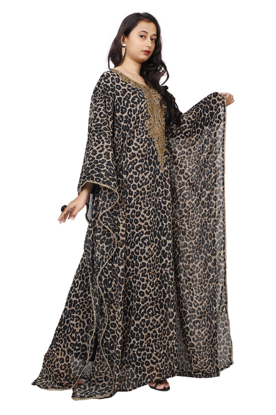 Leopard Print Kaftan Embroidery Handcrafted by Maxim Creation - Maxim Creation