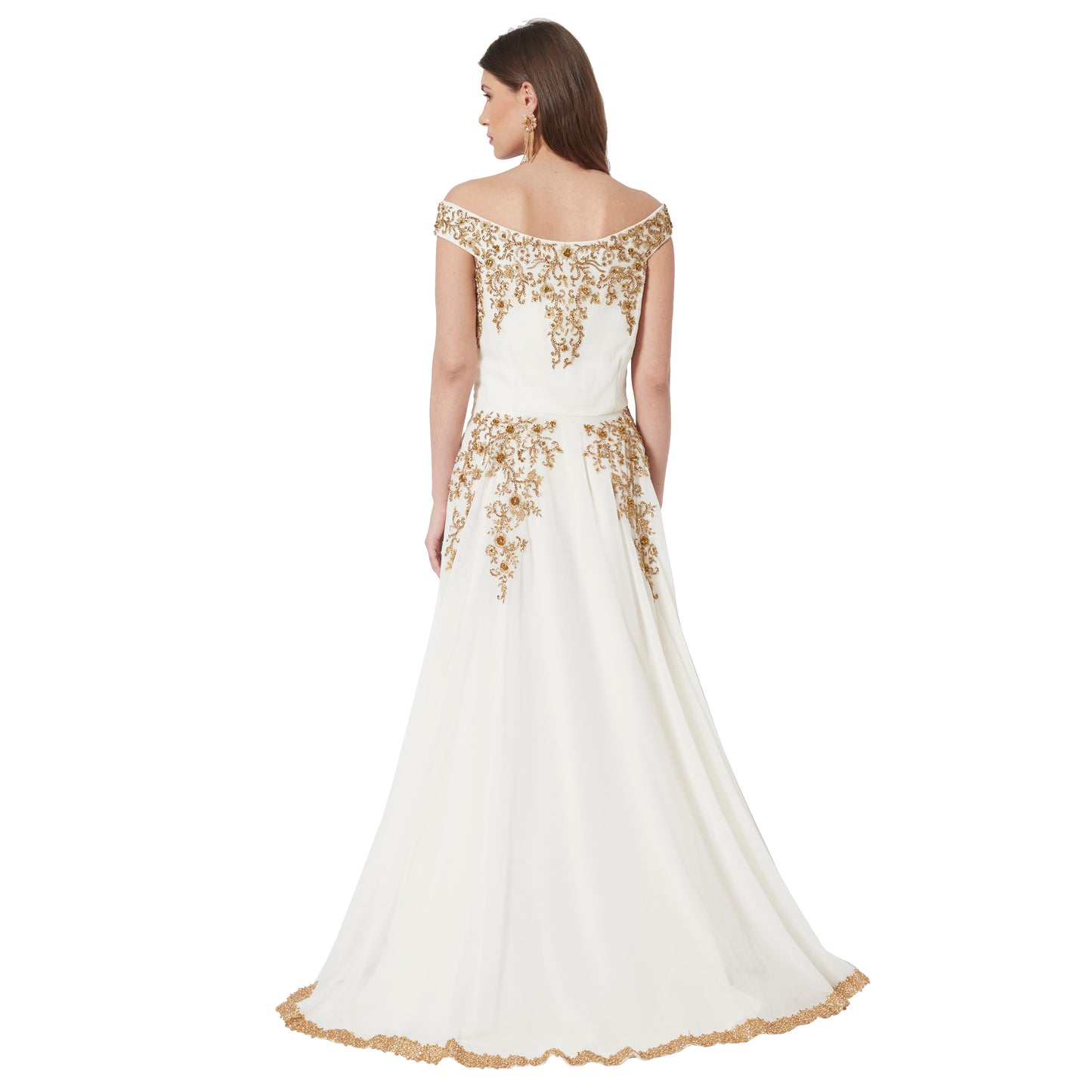 Off Shoulder Embroidered Gown Crystal Ball Gown - Maxim Creation