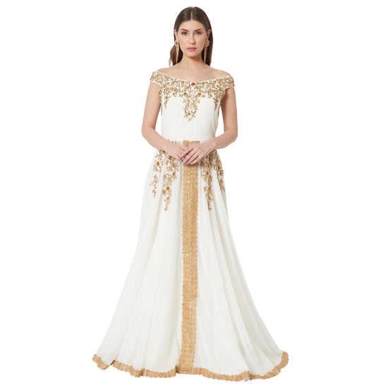 Off Shoulder Embroidered Gown Crystal Ball Gown - Maxim Creation