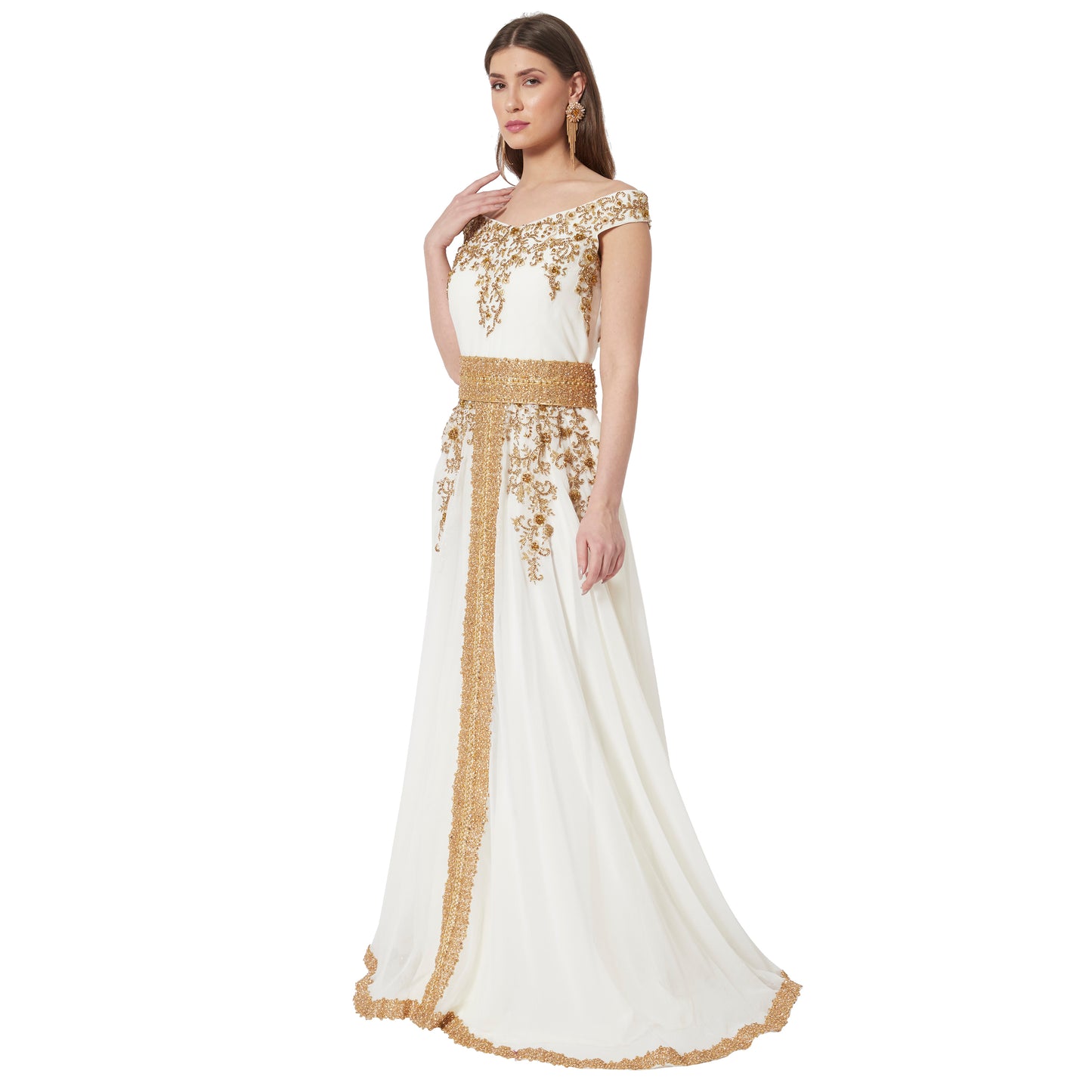 Off Shoulder Embroidered Gown Crystal Ball Gown - Maxim Creation