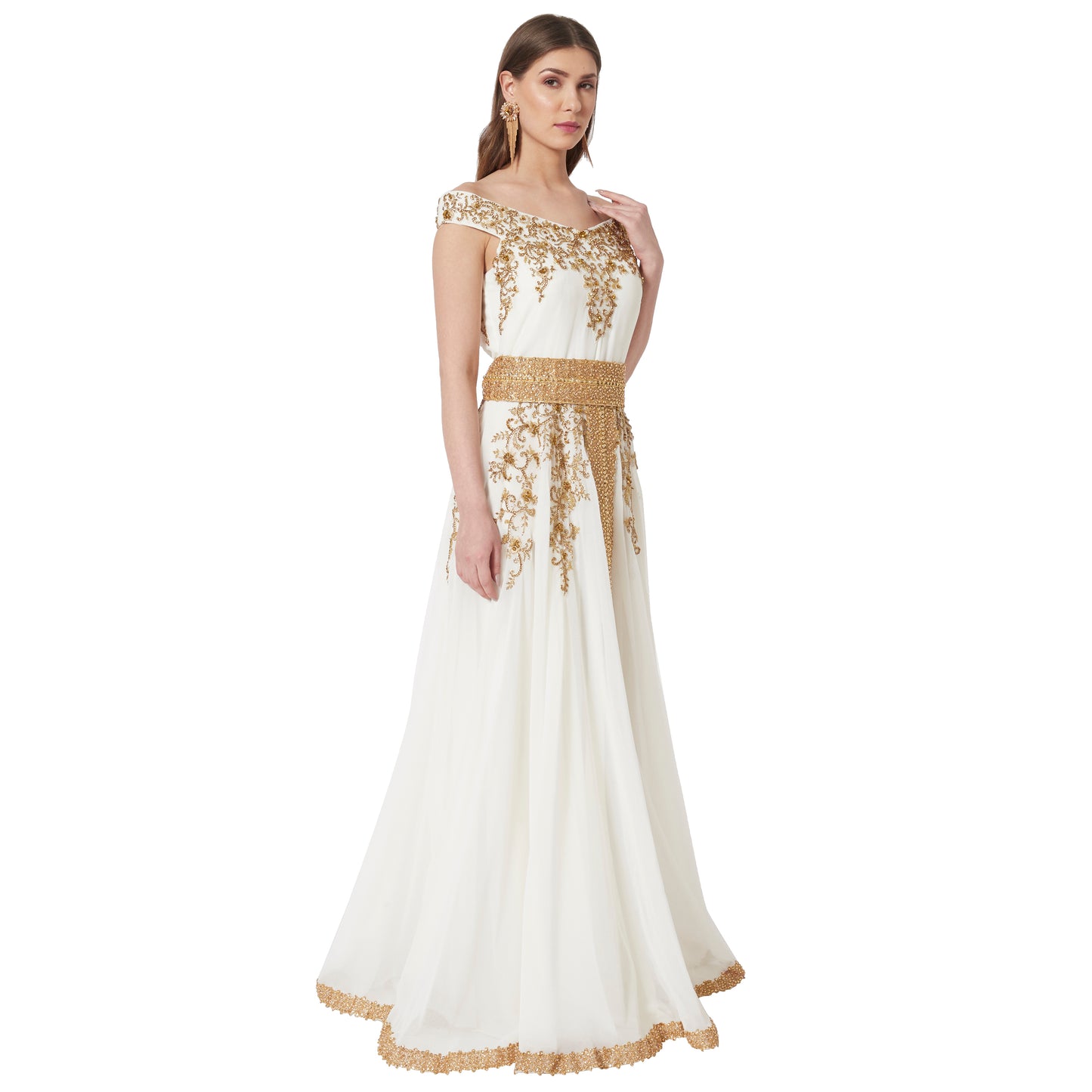 Off Shoulder Embroidered Gown Crystal Ball Gown - Maxim Creation