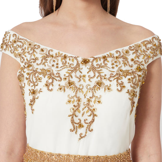 Off Shoulder Embroidered Gown Crystal Ball Gown - Maxim Creation