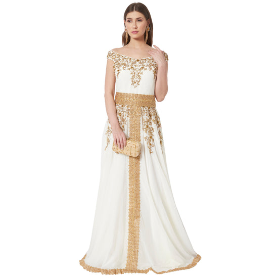 Off Shoulder Embroidered Gown Crystal Ball Gown - Maxim Creation