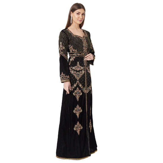 Takchita Caftan Black Velvet Wedding Gown Mother + Daughter Combo Set - Maxim Creation