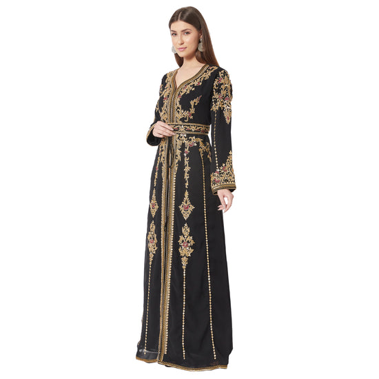 Moroccan Takchita Caftan Partywear Black Gown Mother + Daughter Combo Set - Maxim Creation