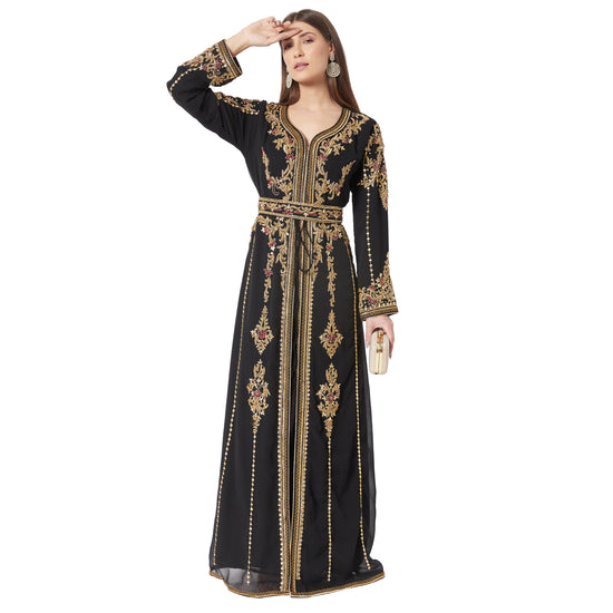 Moroccan Takchita Caftan Partywear Black Gown Mother + Daughter Combo Set - Maxim Creation