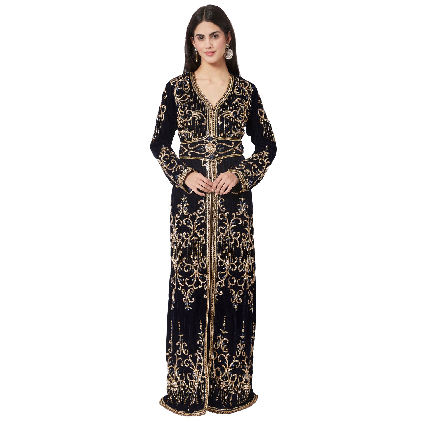 Designer Velvet Kaftan Crystal Handwork Wedding Gown - Maxim Creation