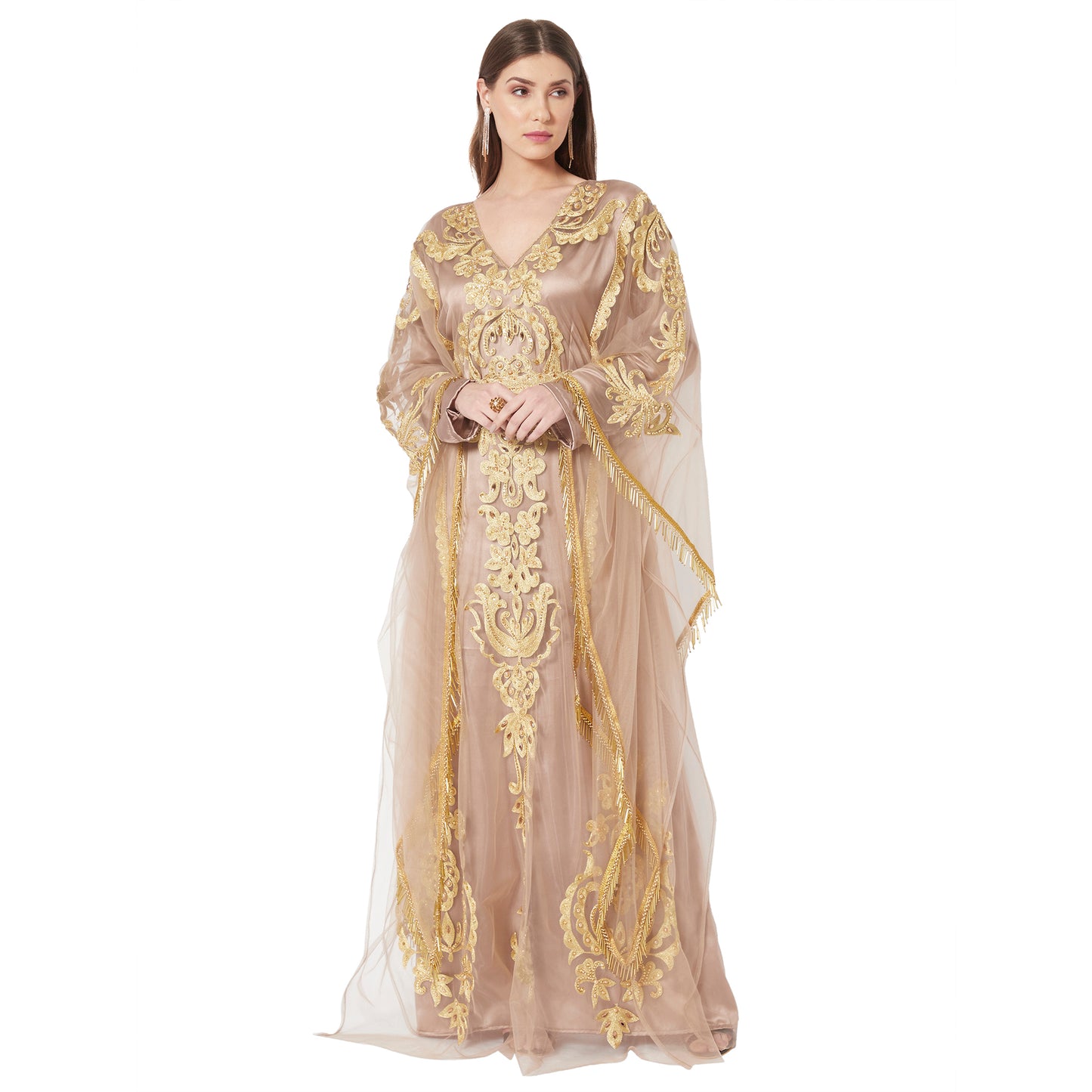 Moroccan Takchita Partywear Coffee-Beige Kaftan - Maxim Creation