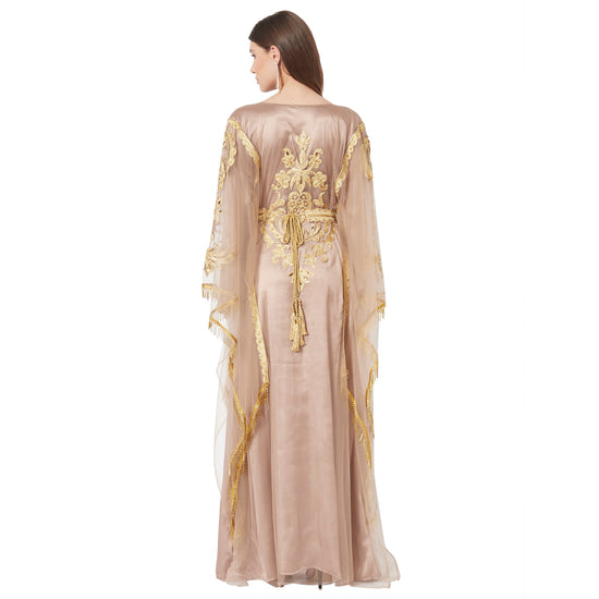 Moroccan Takchita Partywear Coffee-Beige Kaftan - Maxim Creation