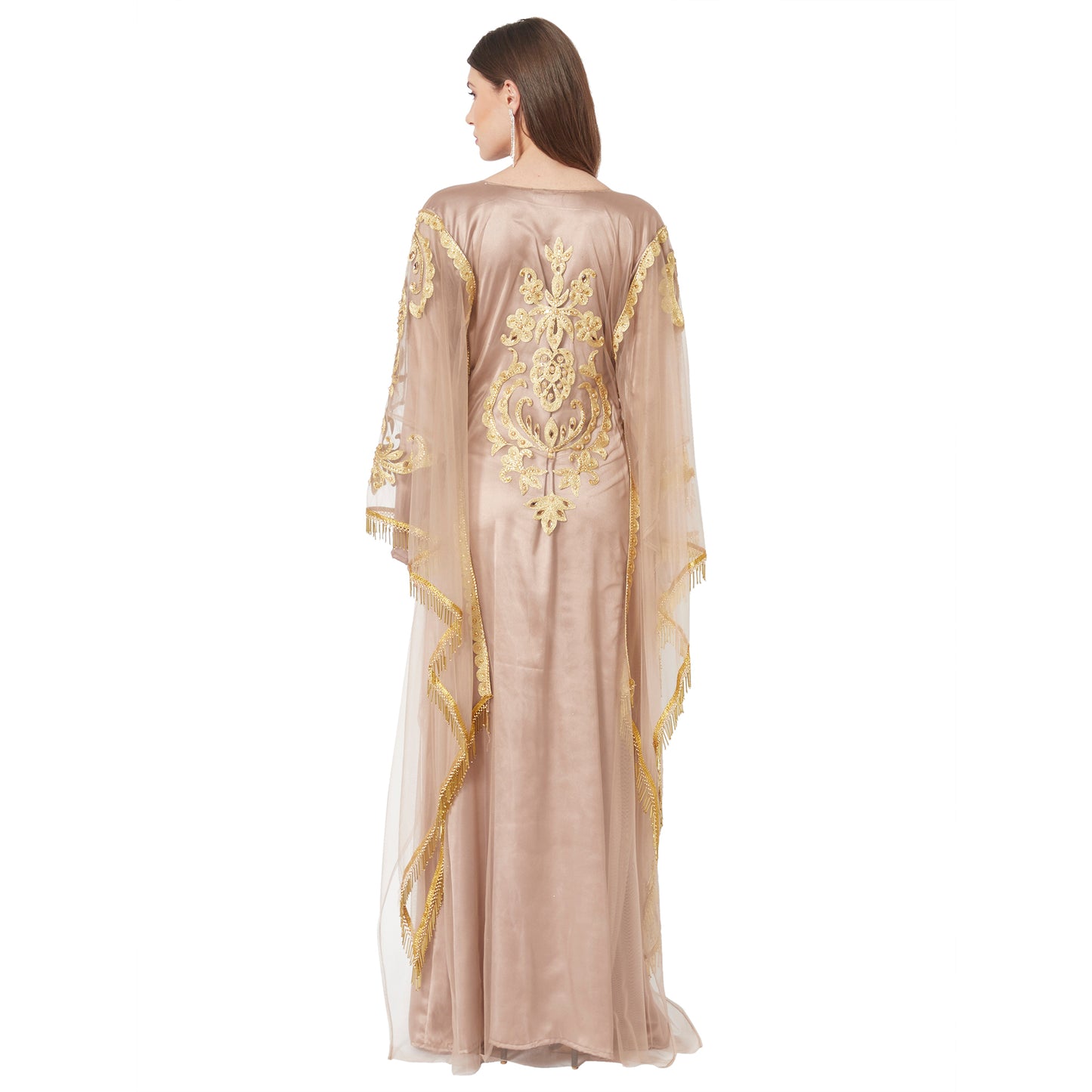 Moroccan Takchita Partywear Coffee-Beige Kaftan - Maxim Creation