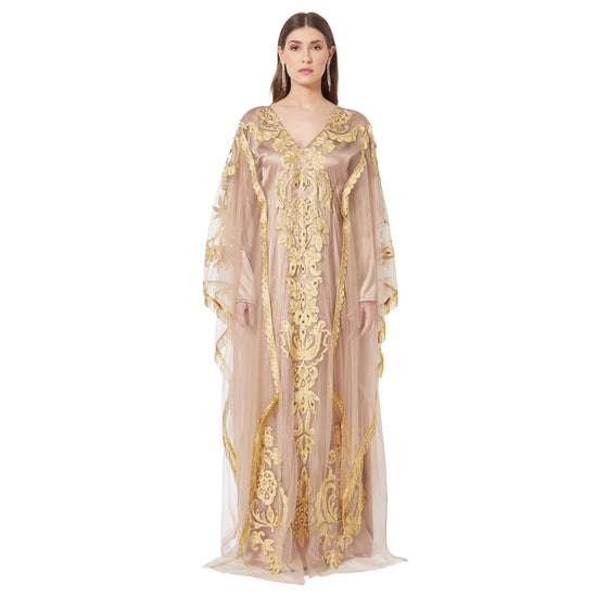 Moroccan Takchita Partywear Coffee-Beige Kaftan - Maxim Creation