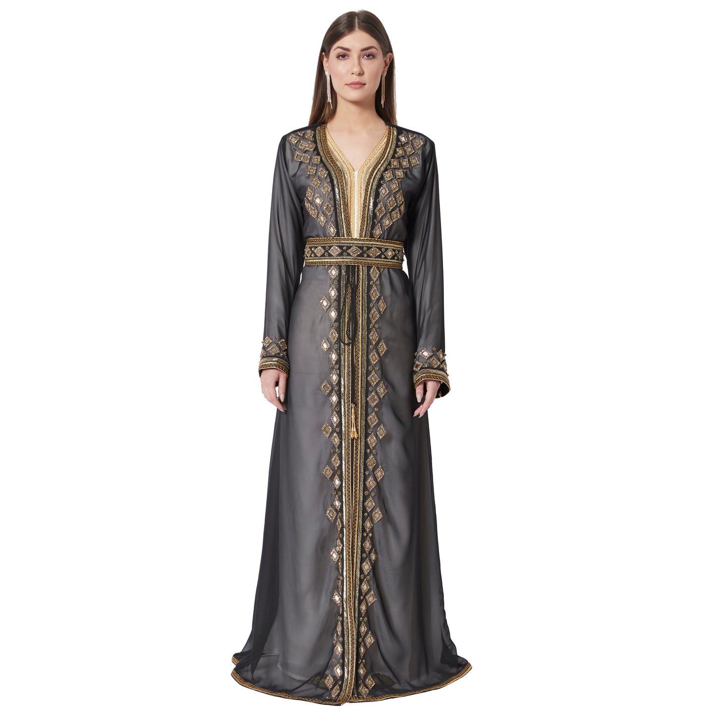 Crystal Studded Kaftan Embroidered Handicraft Gown - Maxim Creation